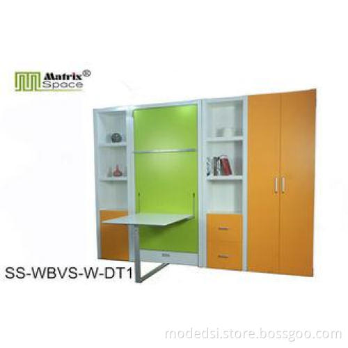 wood vertical Single Space Saving Wall Bed With Dining Tabl
